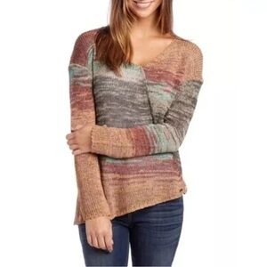 Prana Vignette Earthy Tones Multicolor V-Neck Asymmetric Sweater